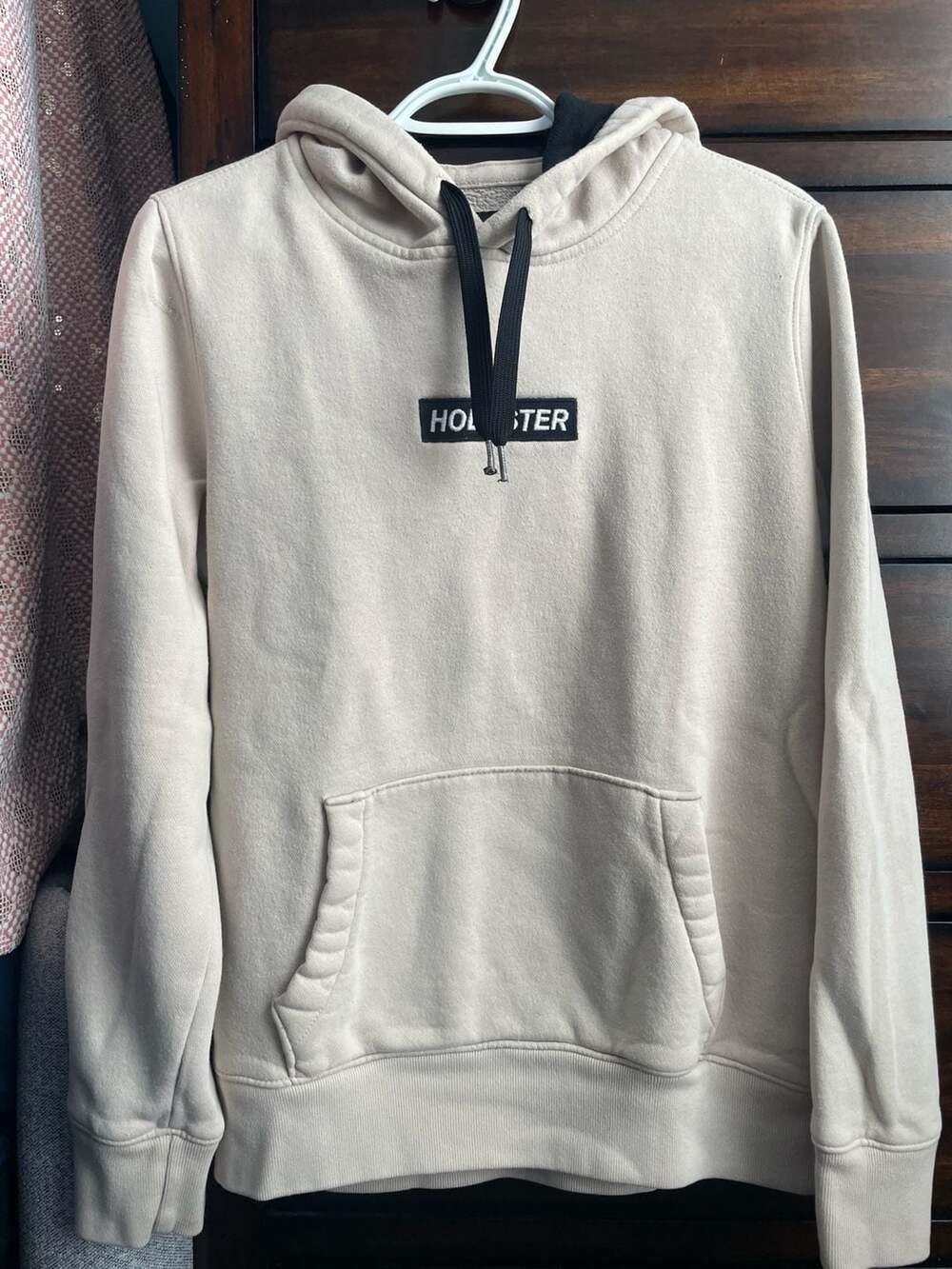 Hollister Beige Hoodie with Black Box Logo